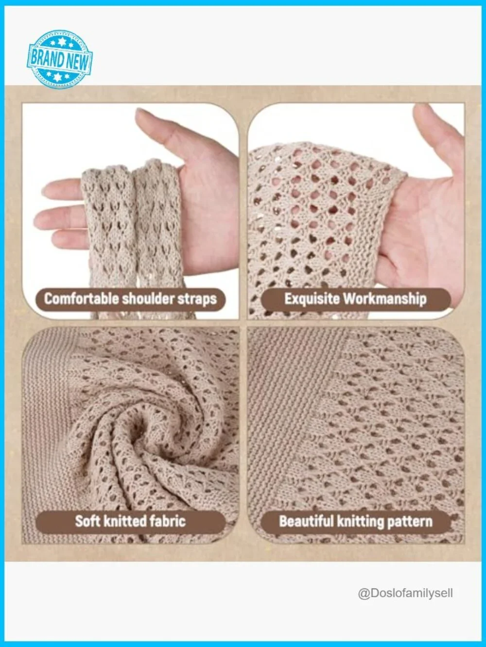 Crochet Boho Tote Bag Large Knit Beach Vacation Casual Shoulder Handbag